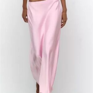 Zara Light Pink Satin Midi Skirt